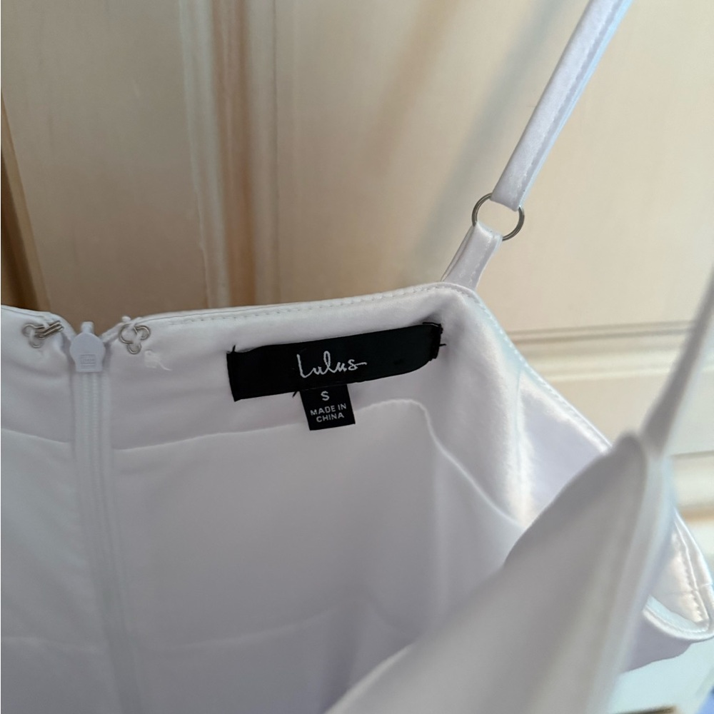 White Satin Ruffle Mini Dress - Picture 4 of 6